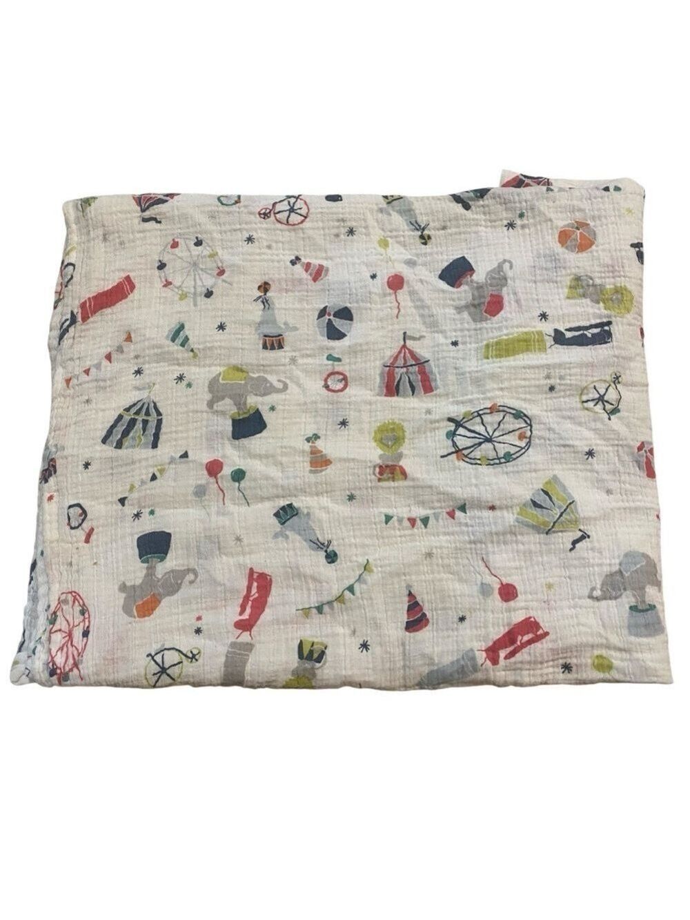 PEHR Cotton Muslin Baby Blanket White Circus Animals Print Throw Lovey Boy Girl